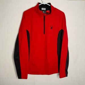 Spyder Outdoor Core Mens Medium Red Black Mock Neck Half Zip Long Sleeve Sweater